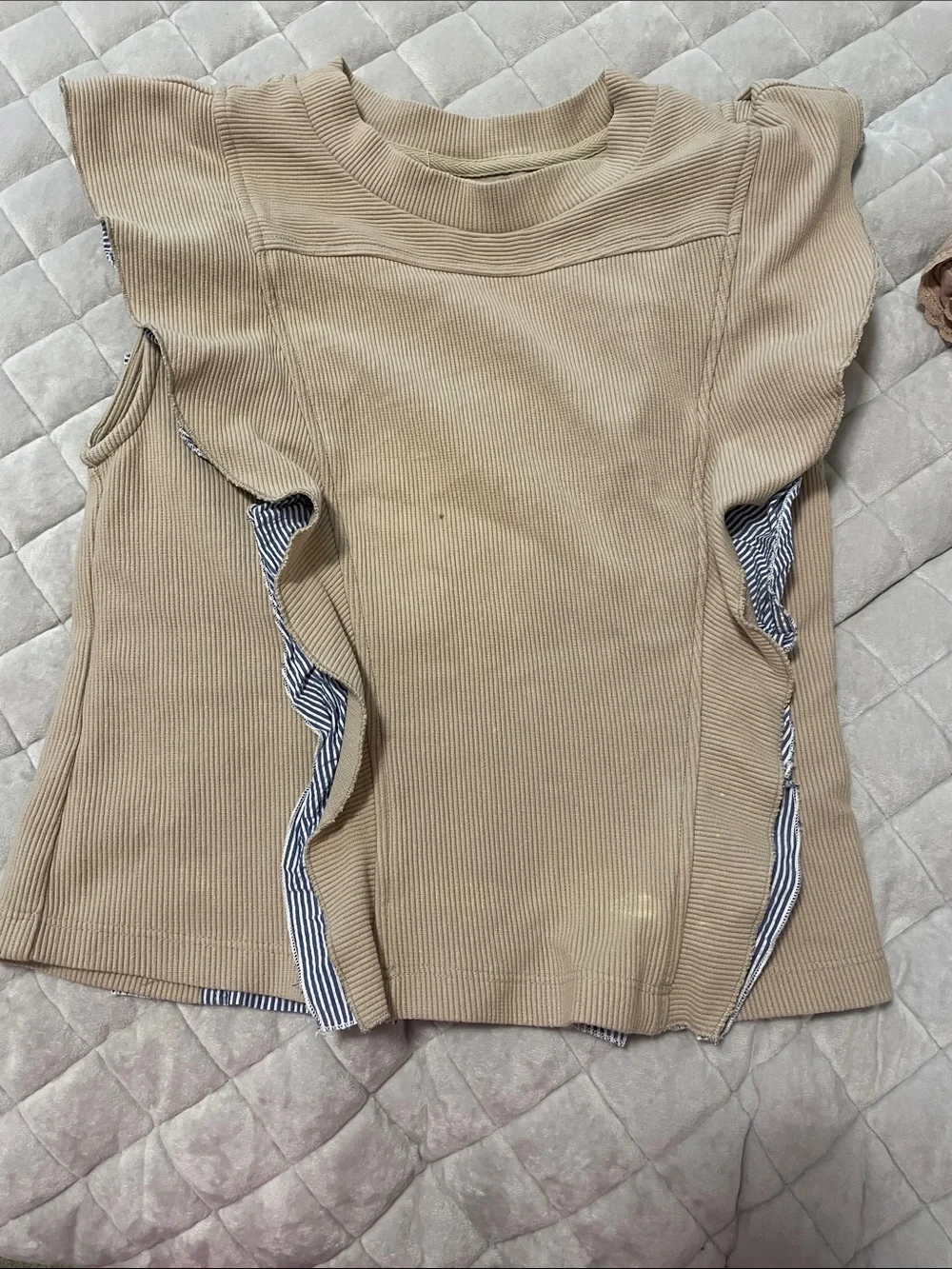 Anthropologie Beige Ruffle-Trim Knit Top - Picture 1 of 6